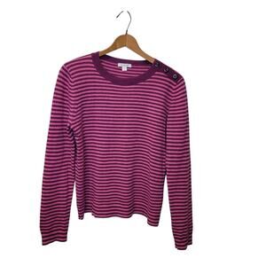 Garnet Hill Womens Cashmere Striped Pink Long Sleeve Sweater Size Small Preppy